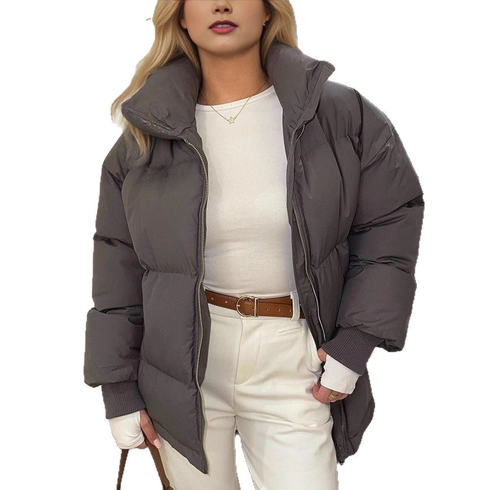 Women Short Tailored Puffer Jacket with Ribbed Cuffs and High Stand-Up Collar Chichicherry - Chichicherry