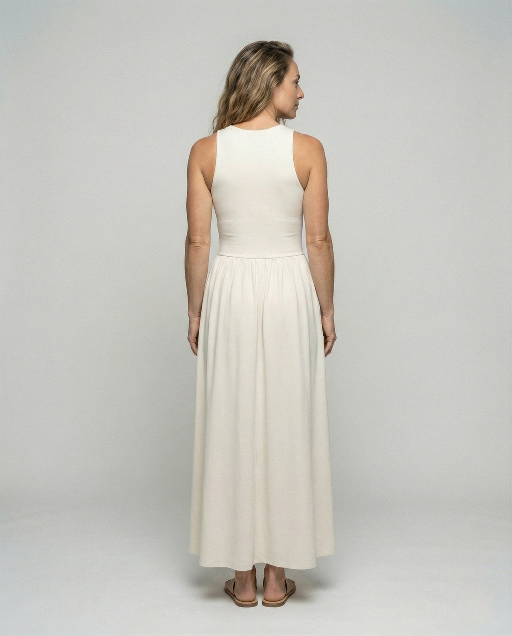 Women Sleeveless Maxi Dress with Ribbed Top - Chichicherry