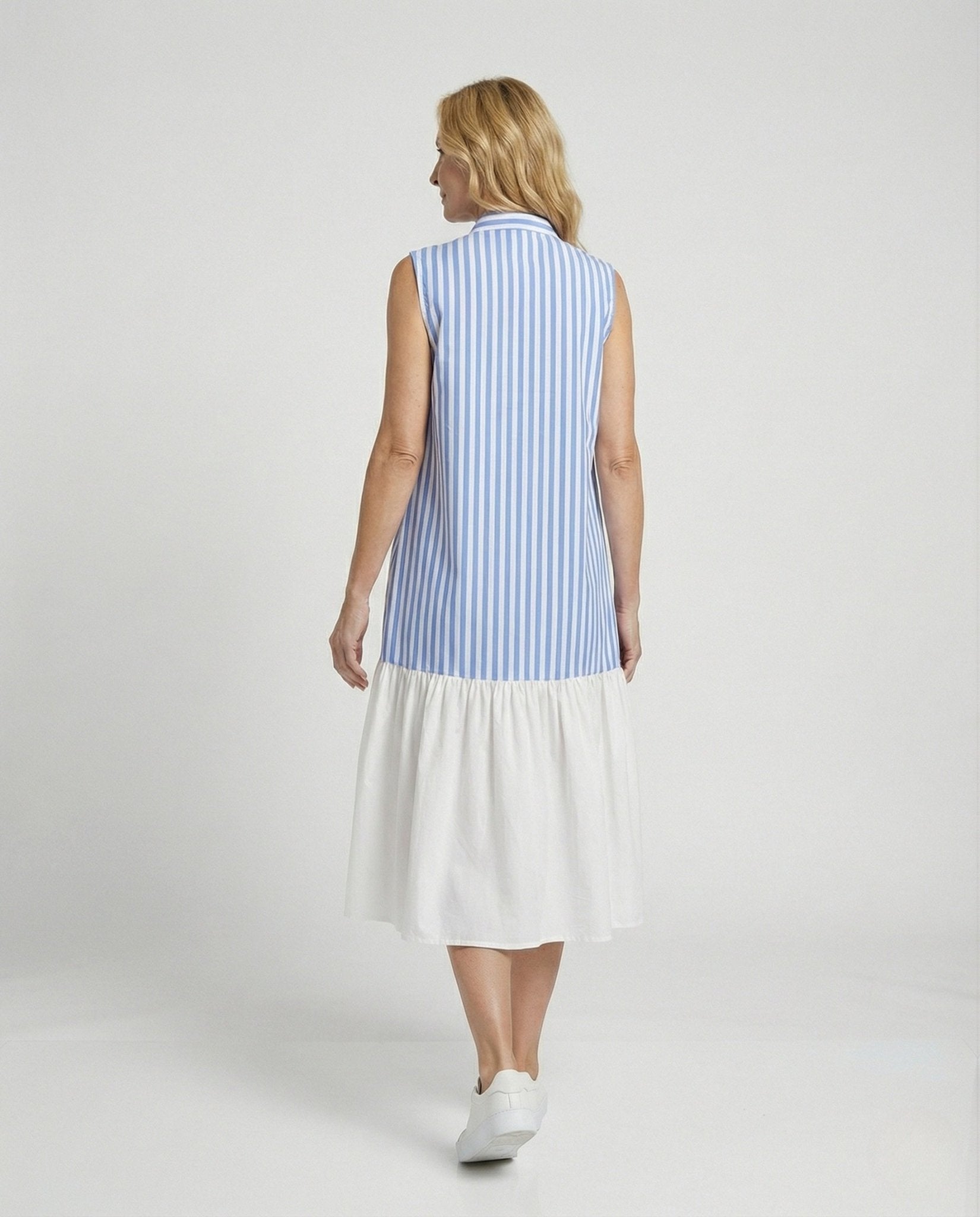 Women Sleeveless Shirt Dress with Stripe Look - Chichicherry