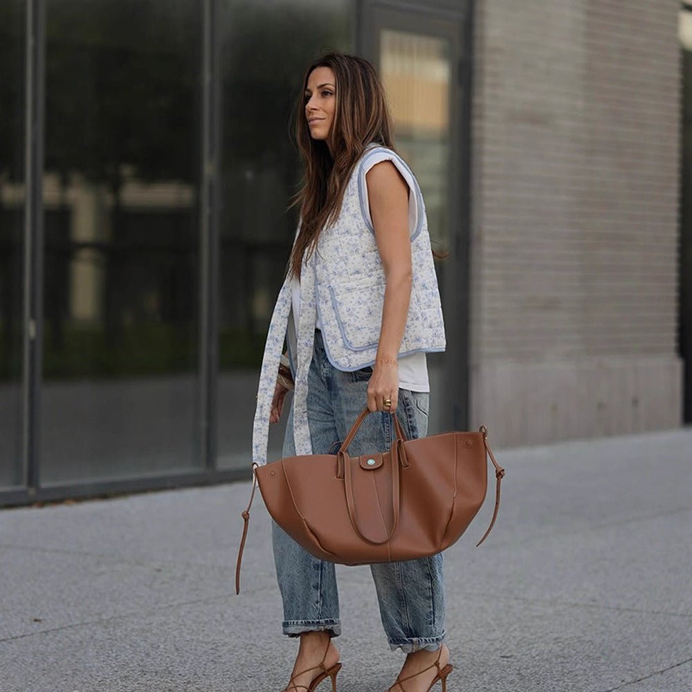 Women Spacious Leather Shopper with Curved Silhouette and Magnetic Closure Chichicherry - Chichicherry