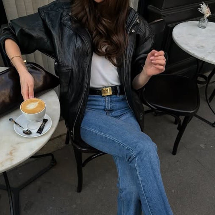 Women straight-cut jeans with high waist, raw hem and slight bootcut Chichicherry - Chichicherry