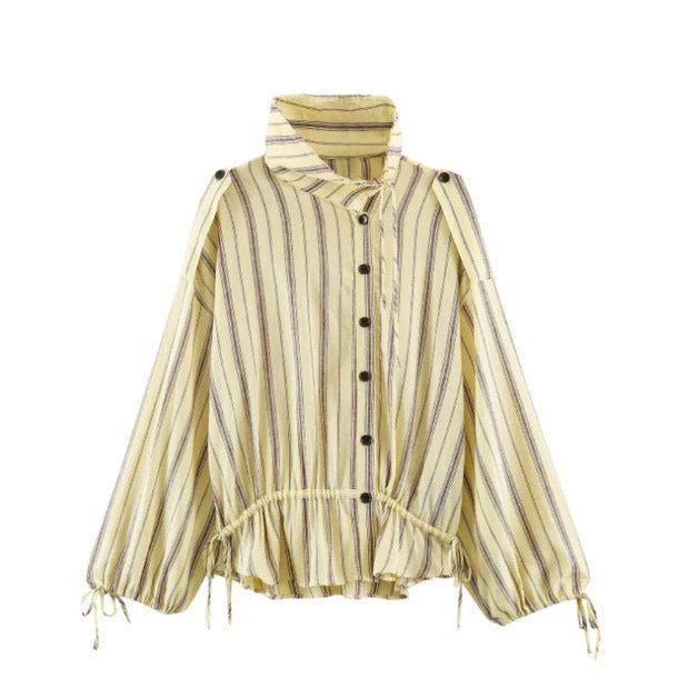 Women Striped Two-Piece Loungewear Set with Oversized Shirt Jacket and Drawstring Pants Chichicherry - Chichicherry