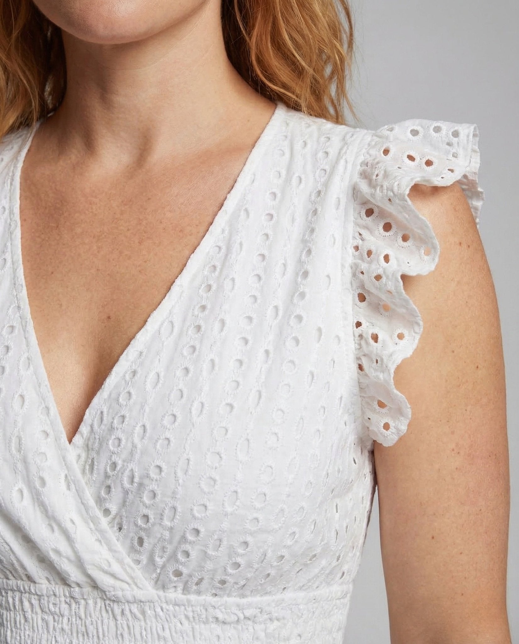 Women Summer Dress Lace Embroidery V Neck - Chichicherry
