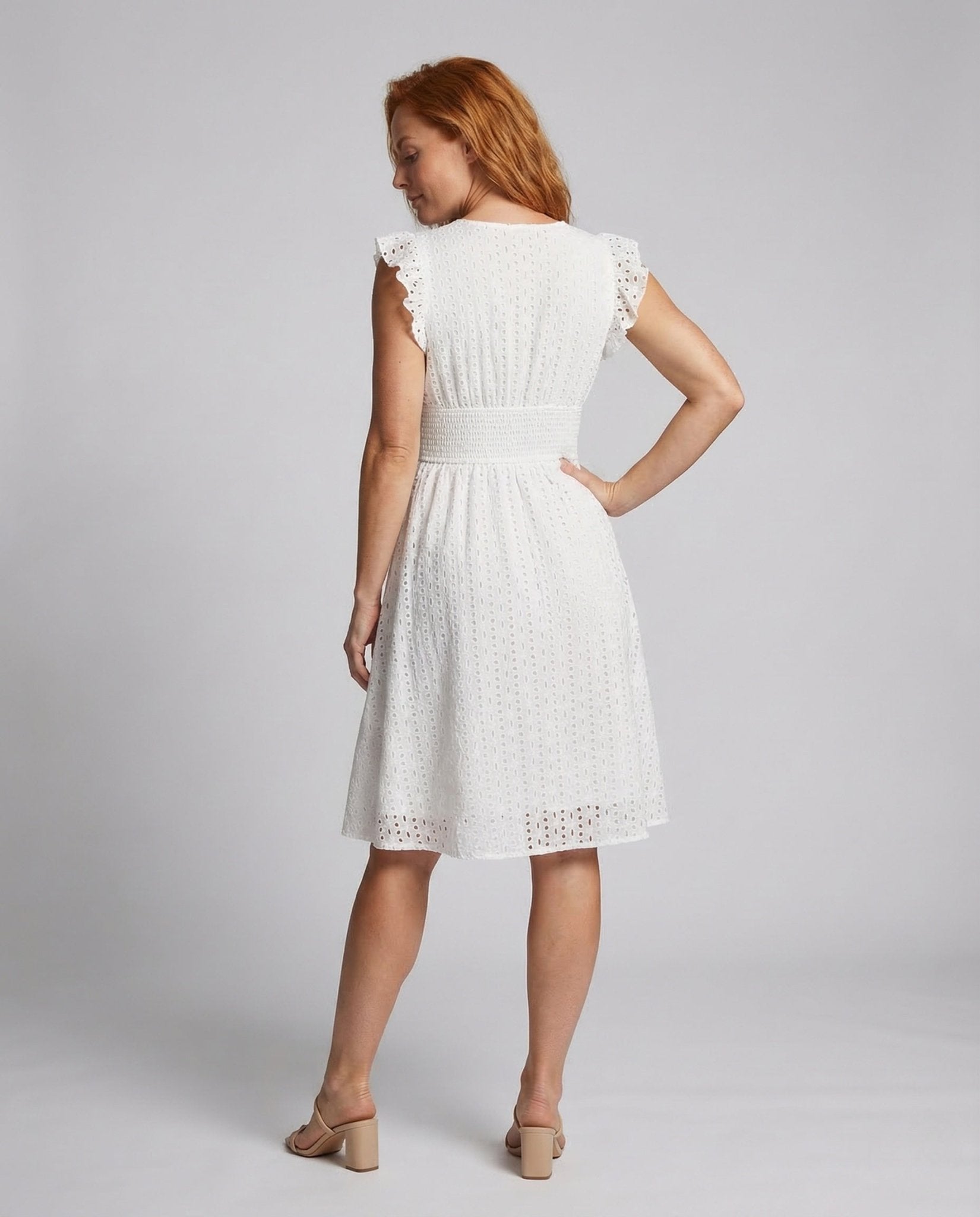 Women Summer Dress Lace Embroidery V Neck - Chichicherry