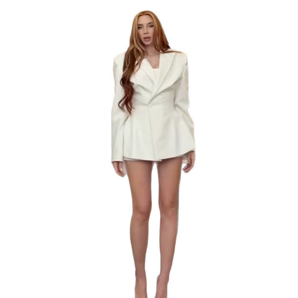 Women tailored blazer dress with sculptural waist and flared hem Chichicherry - Chichicherry