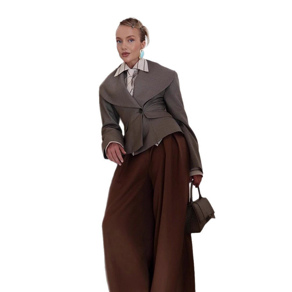 Women Tailored Blazer with Oversized Shawl Collar and Structured Peplum Waist Chichicherry - Chichicherry