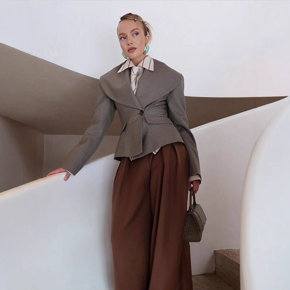 Women Tailored Blazer with Oversized Shawl Collar and Structured Peplum Waist Chichicherry - Chichicherry
