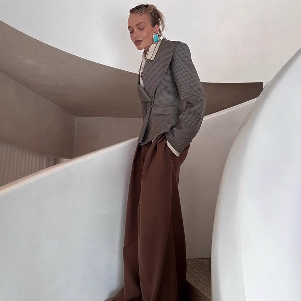 Women Tailored Blazer with Oversized Shawl Collar and Structured Peplum Waist Chichicherry - Chichicherry