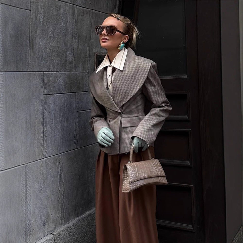 Women Tailored Blazer with Oversized Shawl Collar and Structured Peplum Waist Chichicherry - Chichicherry