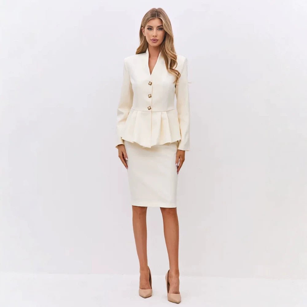 Women Tailored Blazer with Peplum and Pencil Skirt Chichicherry - Chichicherry