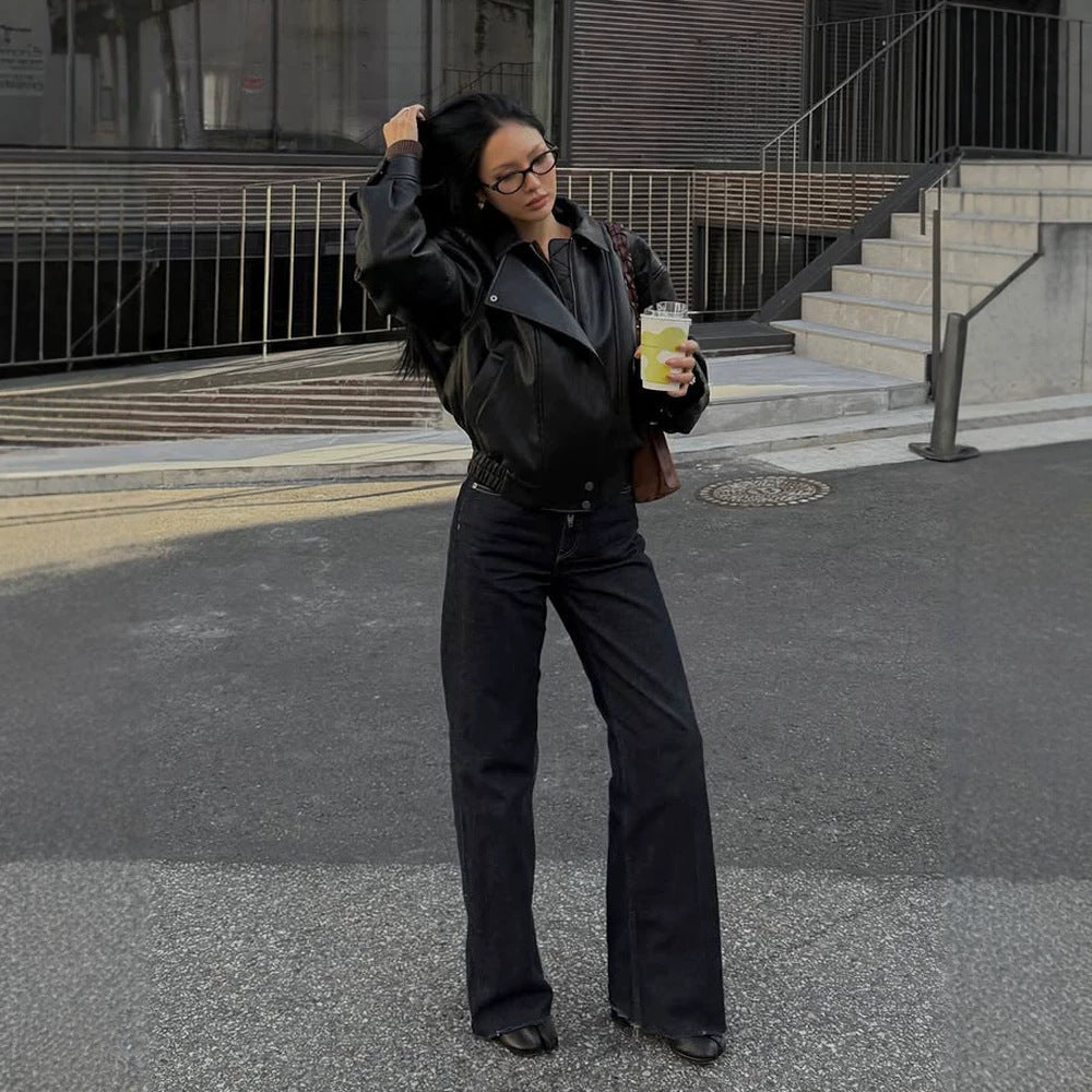 Women Tailored Boxy Bomber made of soft Vegan leather with distinctive lapels and raglan sleeves Chichicherry - Chichicherry