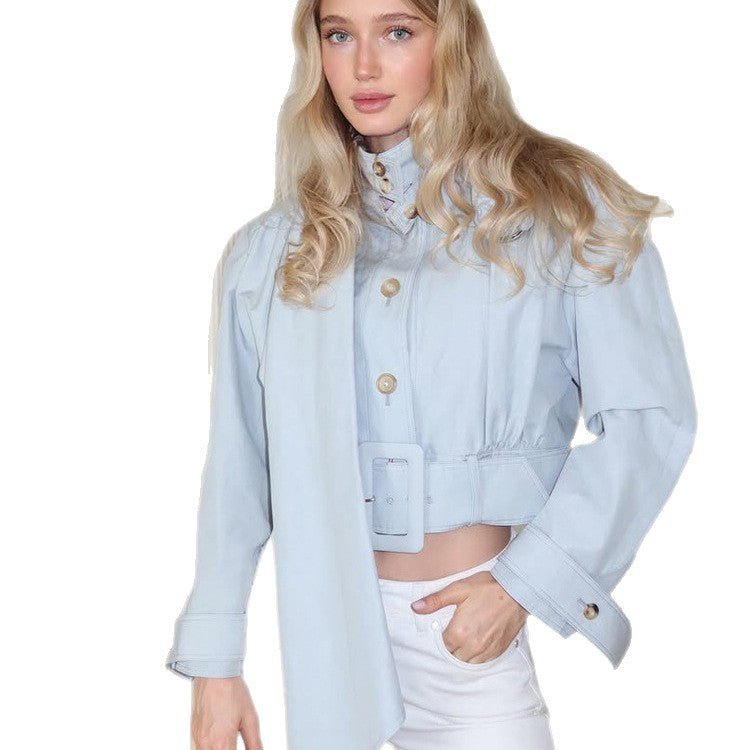 Women Tailored Cropped Jacket with Extra Long Bow & Wide Waist Belt Chichicherry - Chichicherry