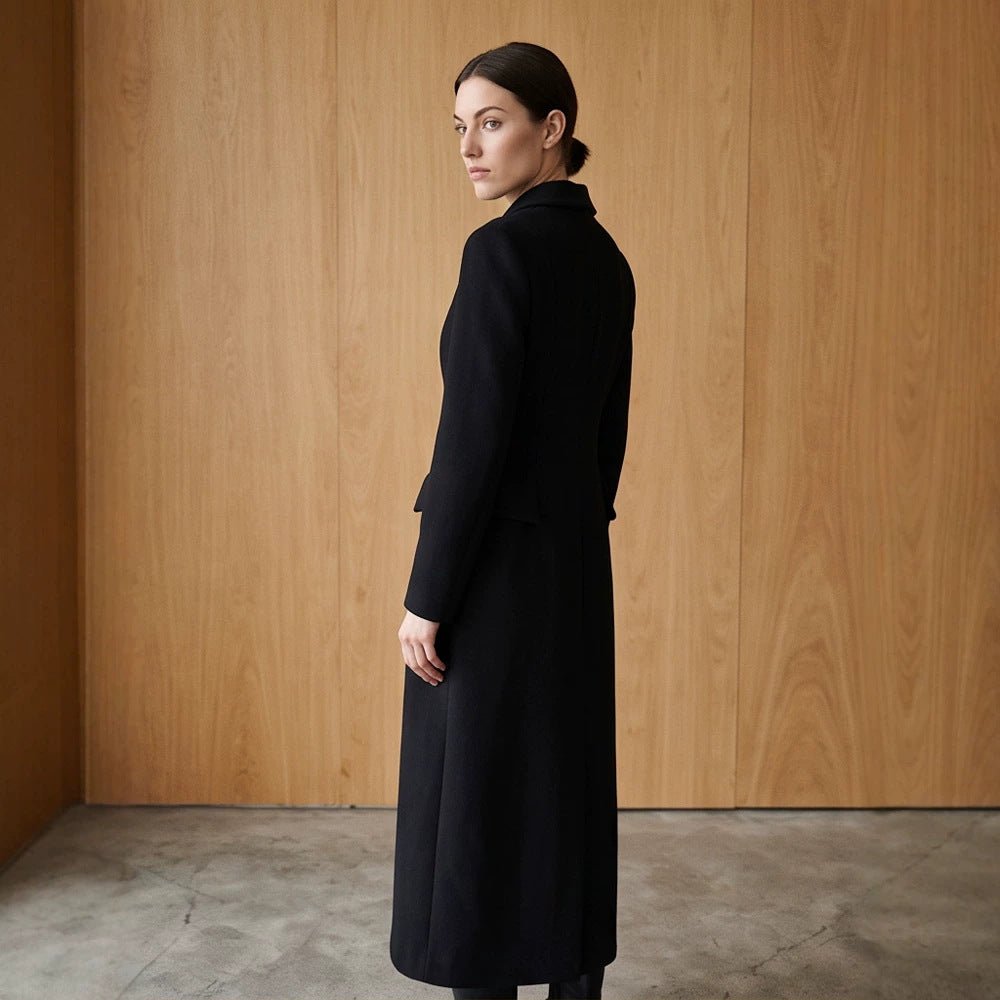 Women Tailored Long Coat with Shawl Collar and Shaping Dart Chichicherry - Chichicherry