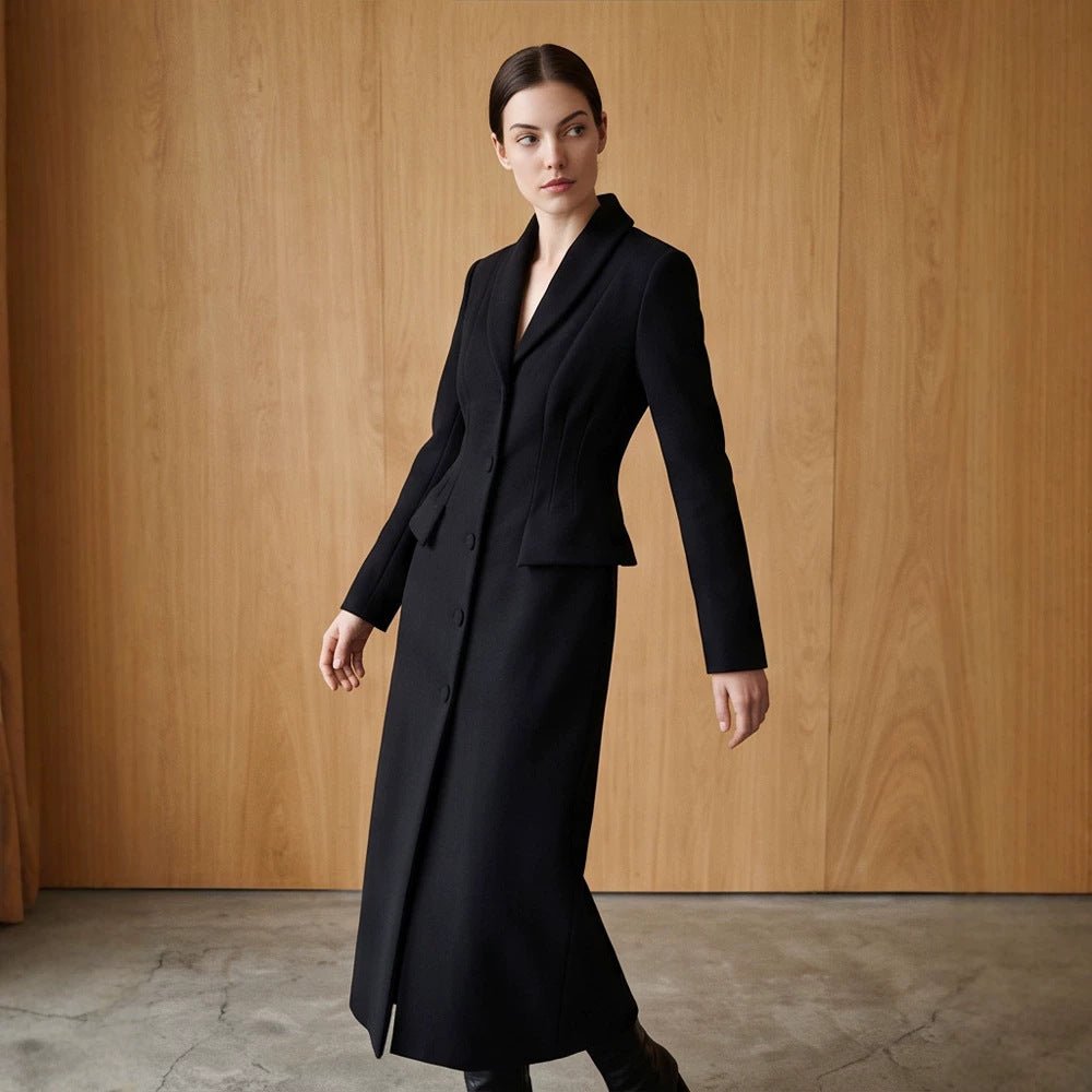 Women Tailored Long Coat with Shawl Collar and Shaping Dart Chichicherry - Chichicherry
