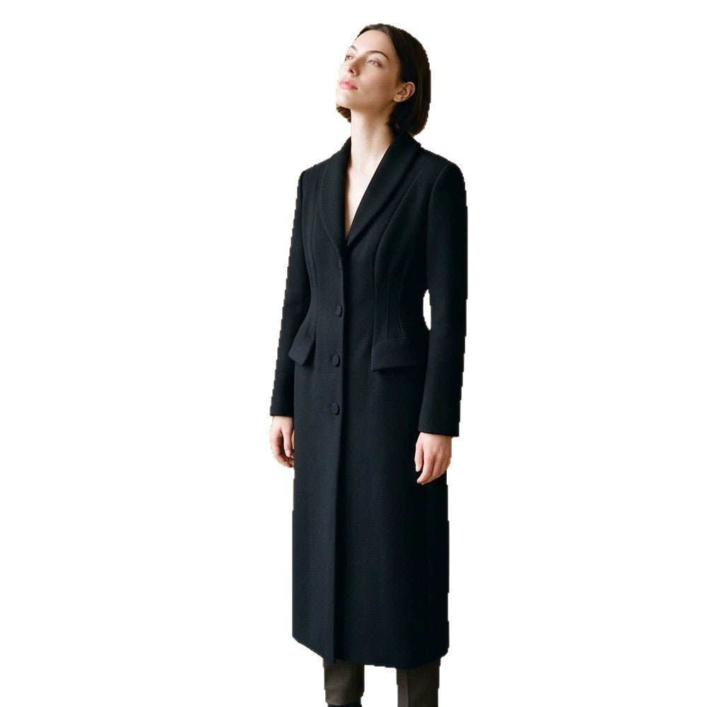 Women Tailored Long Coat with Shawl Collar and Shaping Dart Chichicherry - Chichicherry