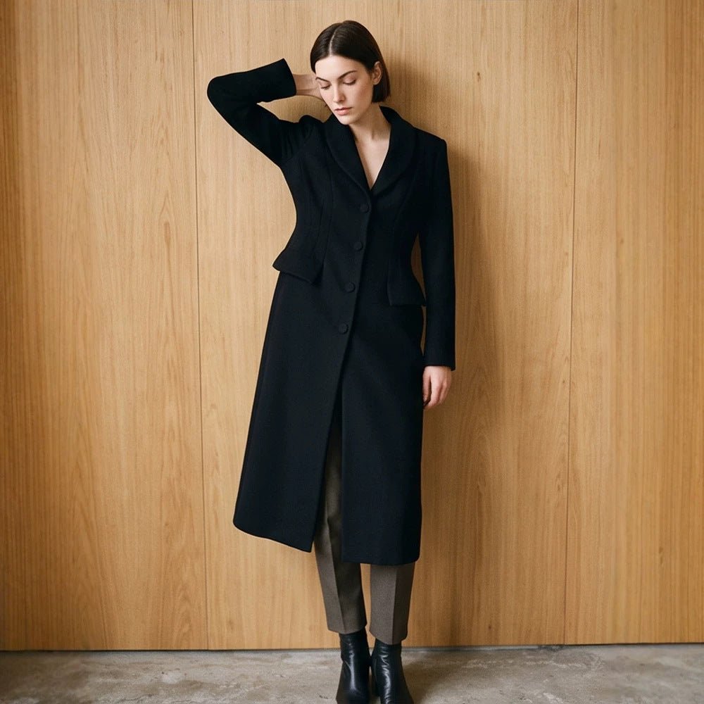 Women Tailored Long Coat with Shawl Collar and Shaping Dart Chichicherry - Chichicherry