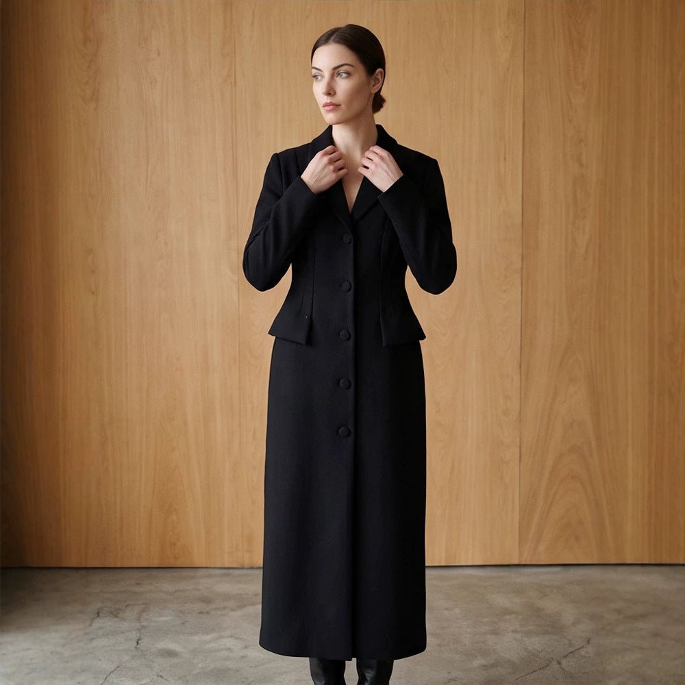 Women Tailored Long Coat with Shawl Collar and Shaping Dart Chichicherry - Chichicherry