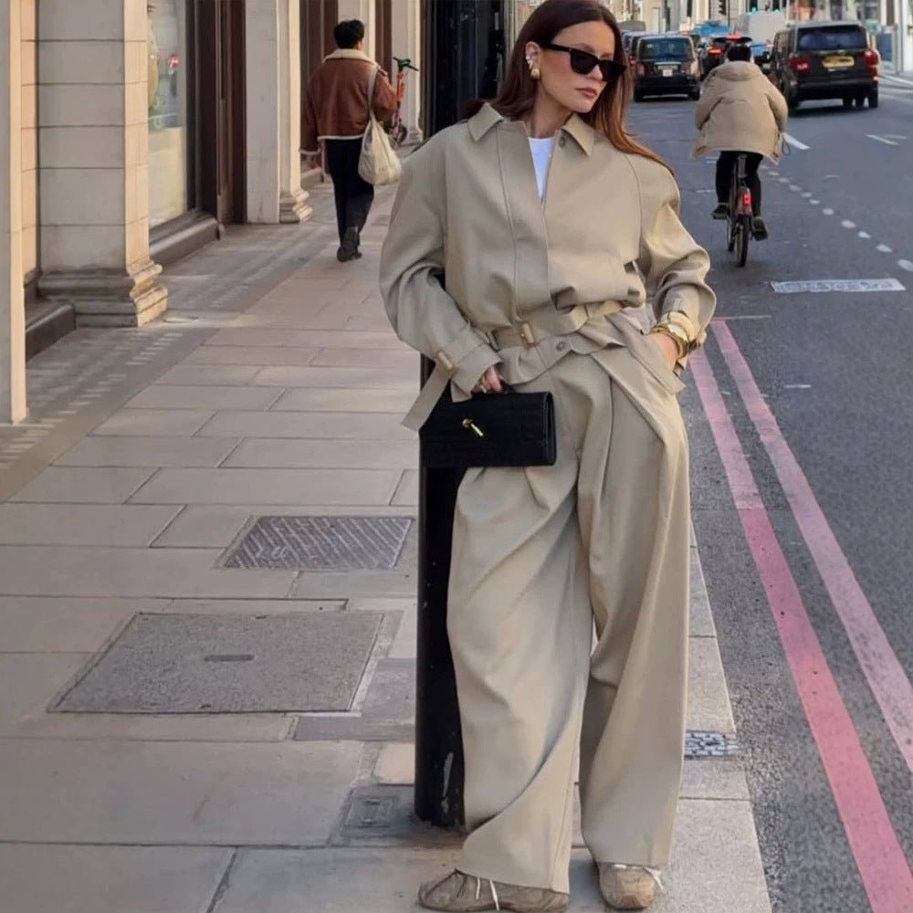 Women Tailored Short Trench Coat with Tie Belt, Raglan Sleeves and Concealed Button Placket Chichicherry - Chichicherry
