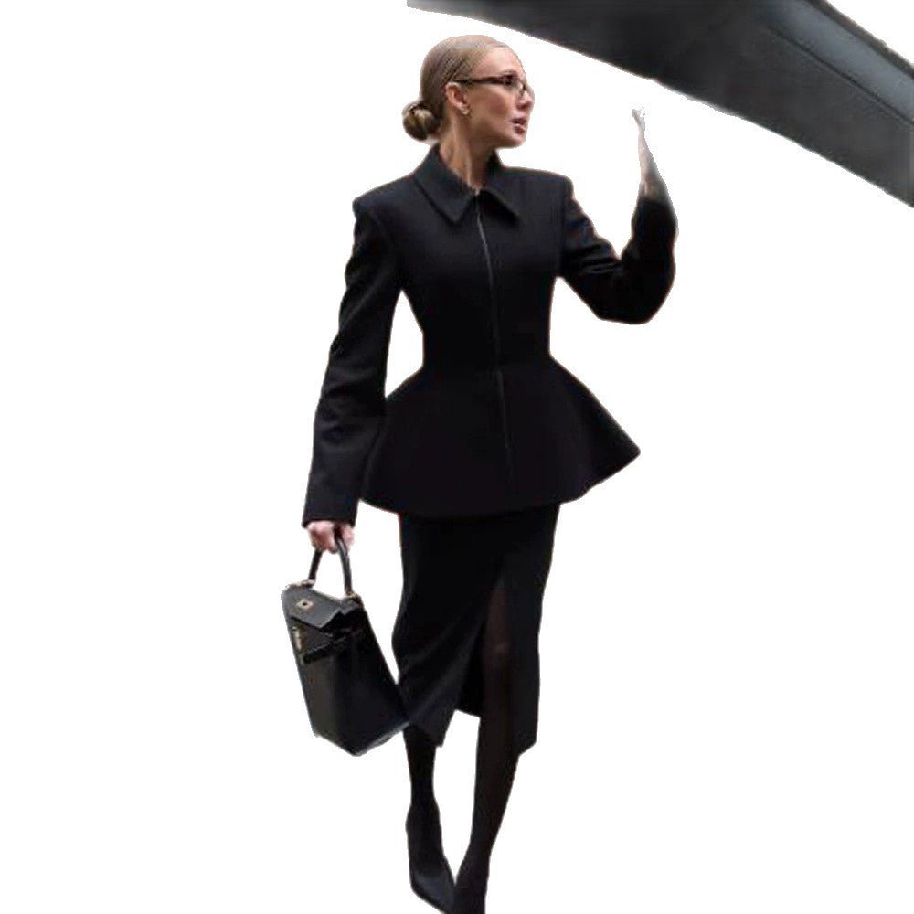 Women tailored zip blazer with peplum & structured shoulder Chichicherry - Chichicherry