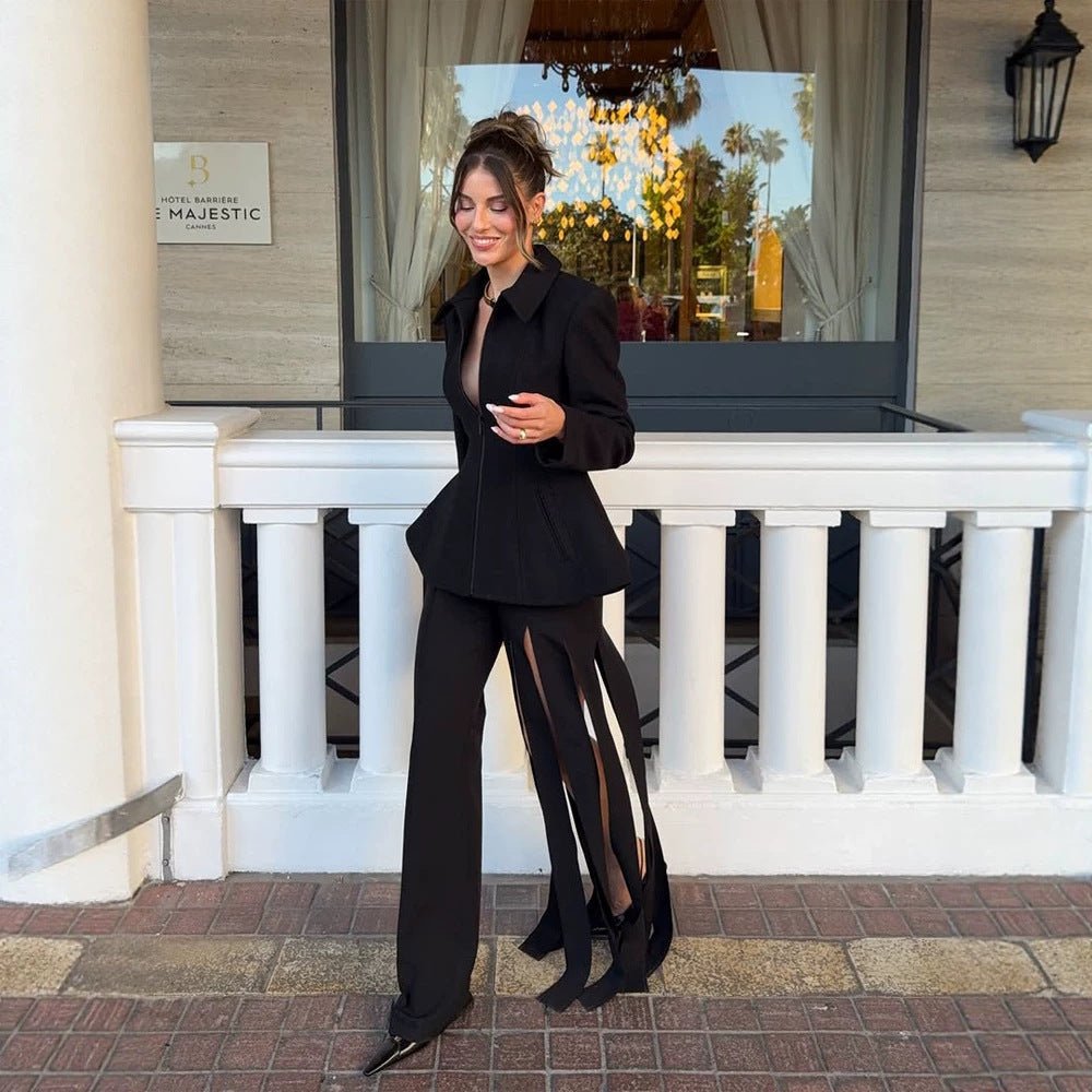 Women tailored zip blazer with peplum & structured shoulder Chichicherry - Chichicherry