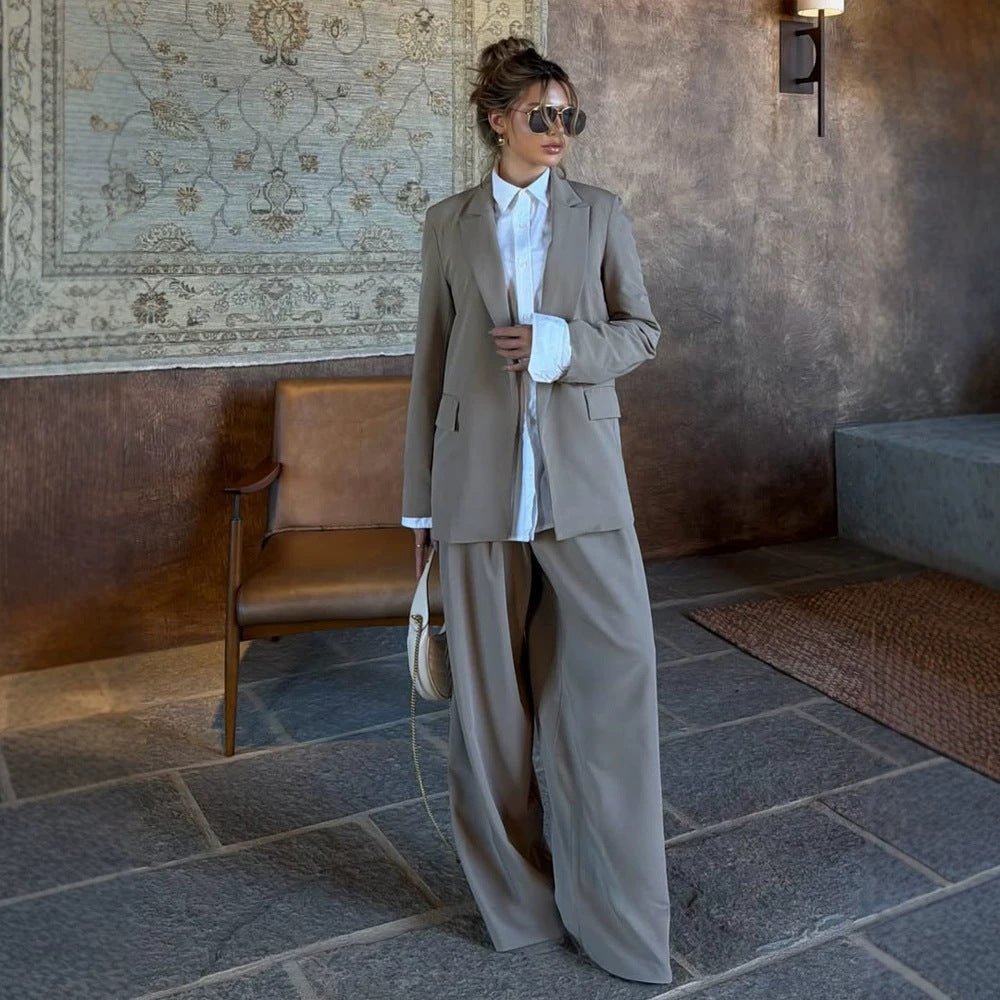 Women Three-Piece Tailoring Set with Corset Top, Oversized Blazer and Pleated Wide-Leg Pants Chichicherry - Chichicherry