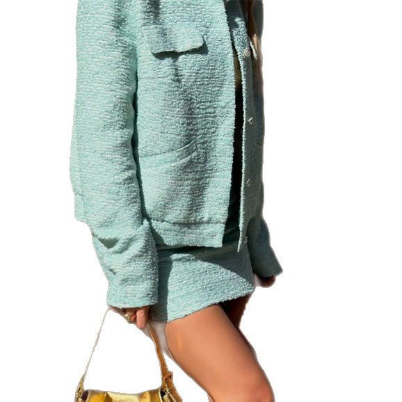 Women Tweed Two-Piece Short Jacket and Mini Skirt in Boucle Style Chichicherry - Chichicherry