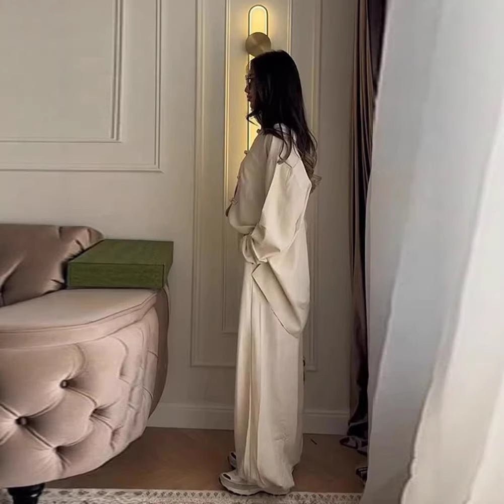 Women Two-Piece Oversize Lounge Set with Stand-Up Collar and Decorative Knot Closures Chichicherry - Chichicherry