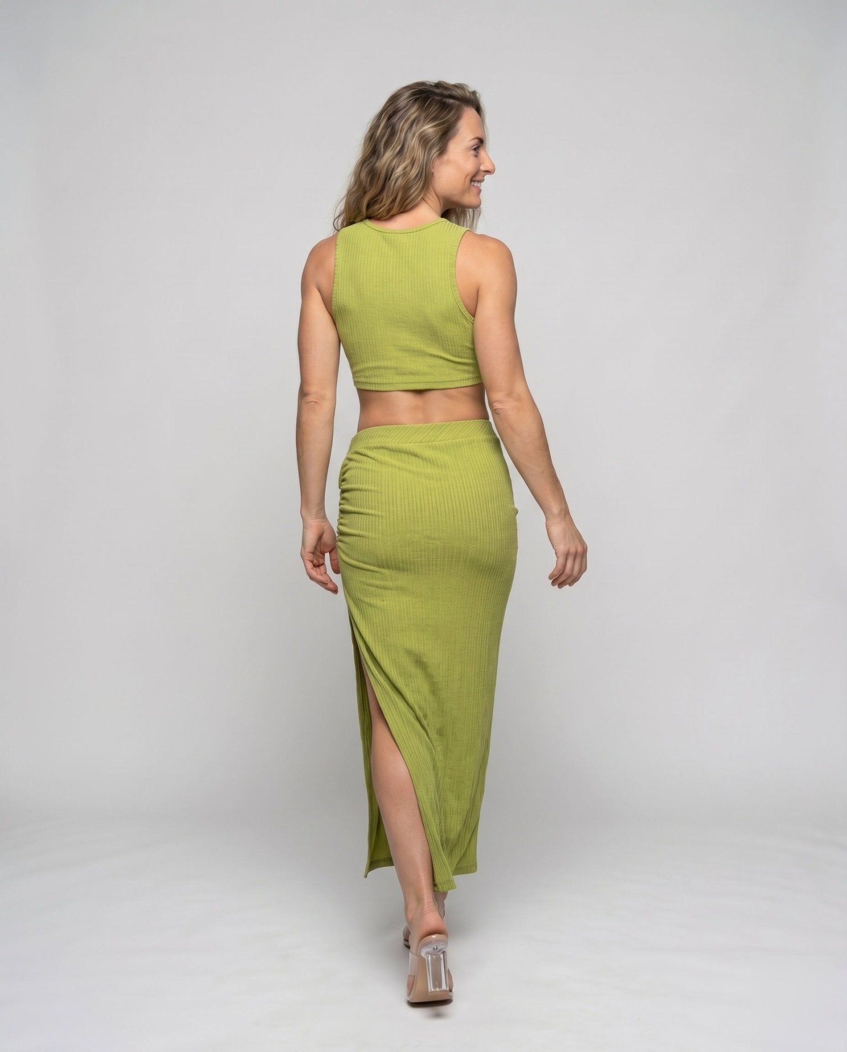 Women Two-Piece Set with Ribbed Texture and High Slit - Chichicherry