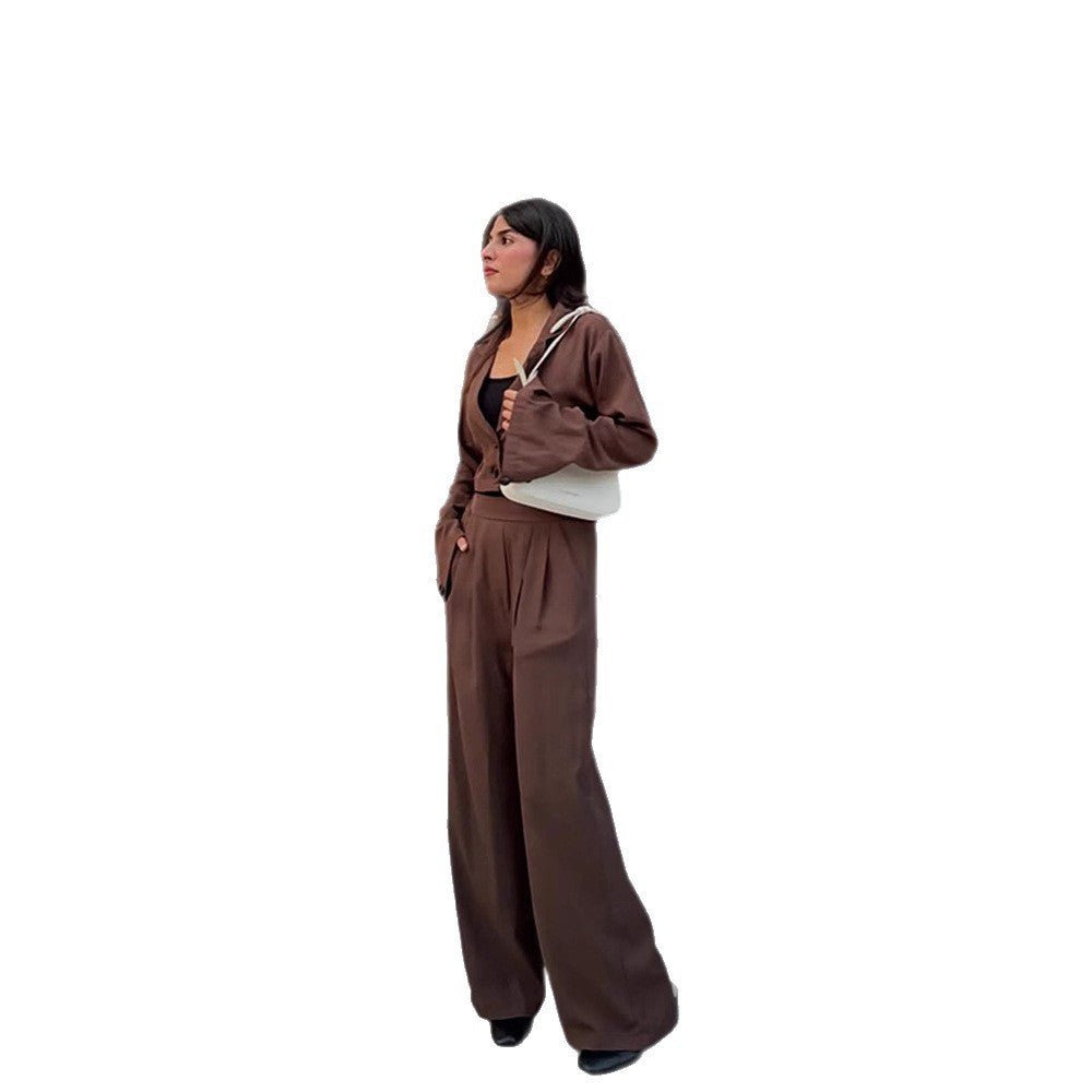 Women Two-Piece Tailoring Set Short Blazer with Bell Sleeves and High-Waist Palazzo Pants Chichicherry - Chichicherry