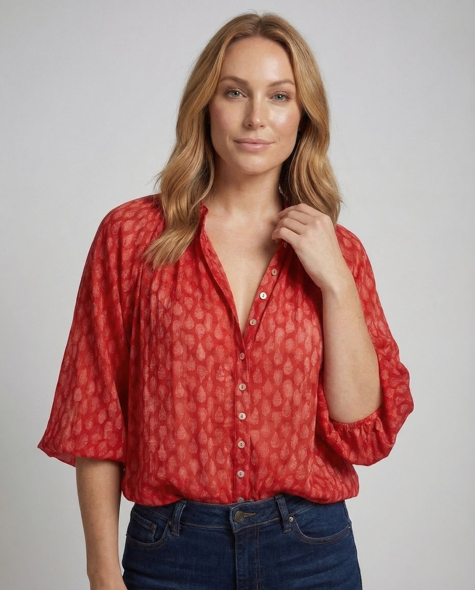 Women Viscose Blouse Boho Three Quarter Sleeves - Chichicherry