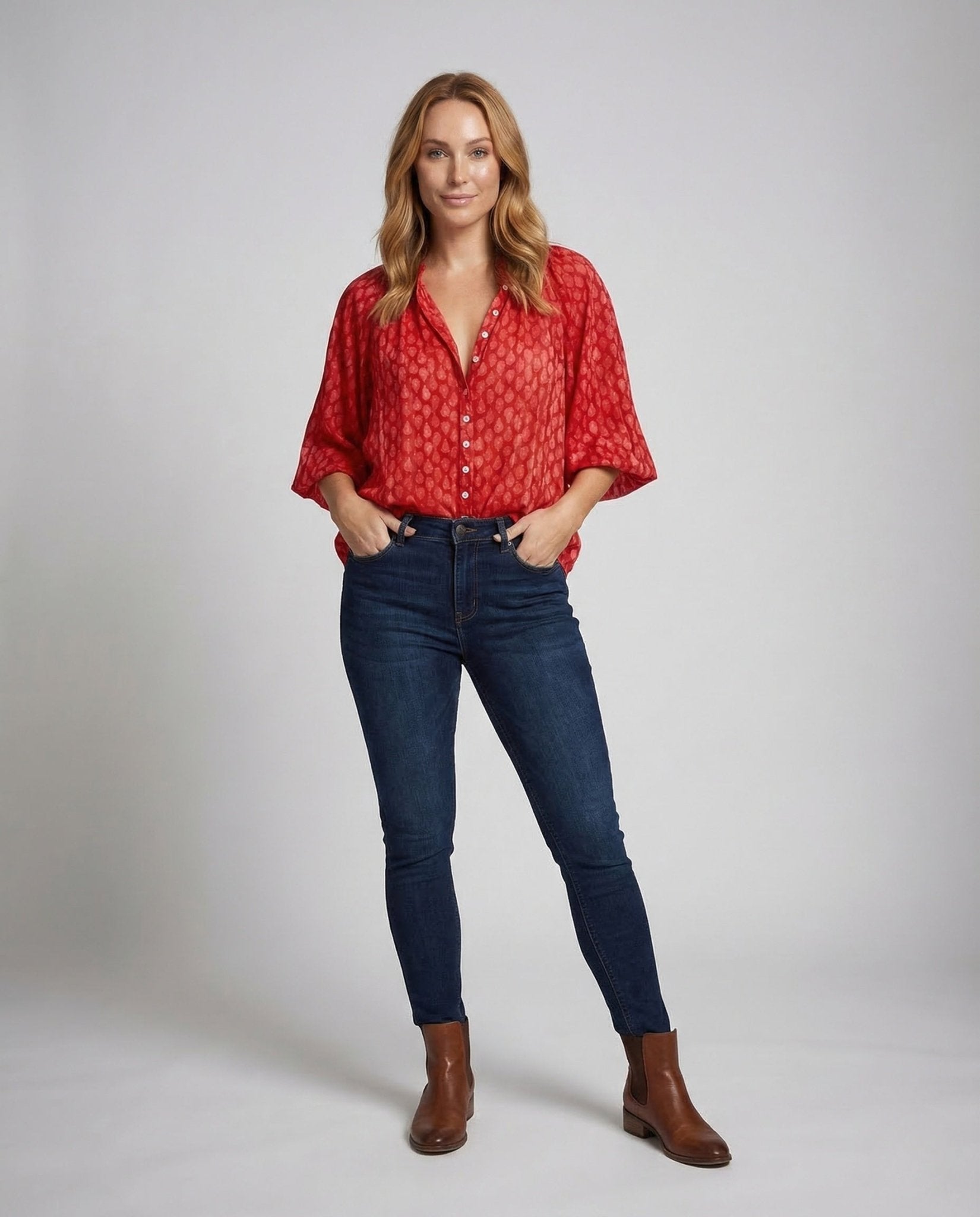 Women Viscose Blouse Boho Three Quarter Sleeves - Chichicherry