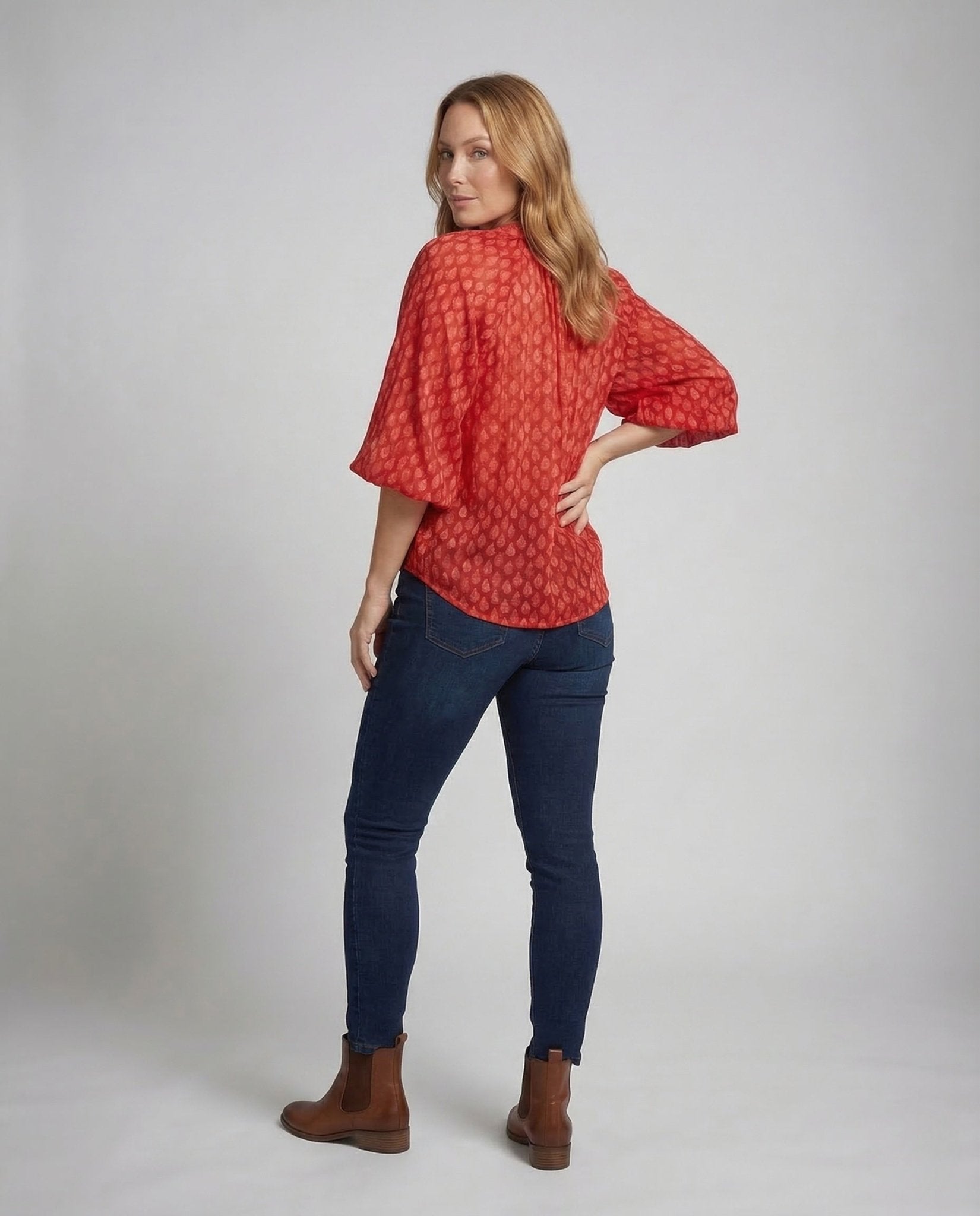 Women Viscose Blouse Boho Three Quarter Sleeves - Chichicherry