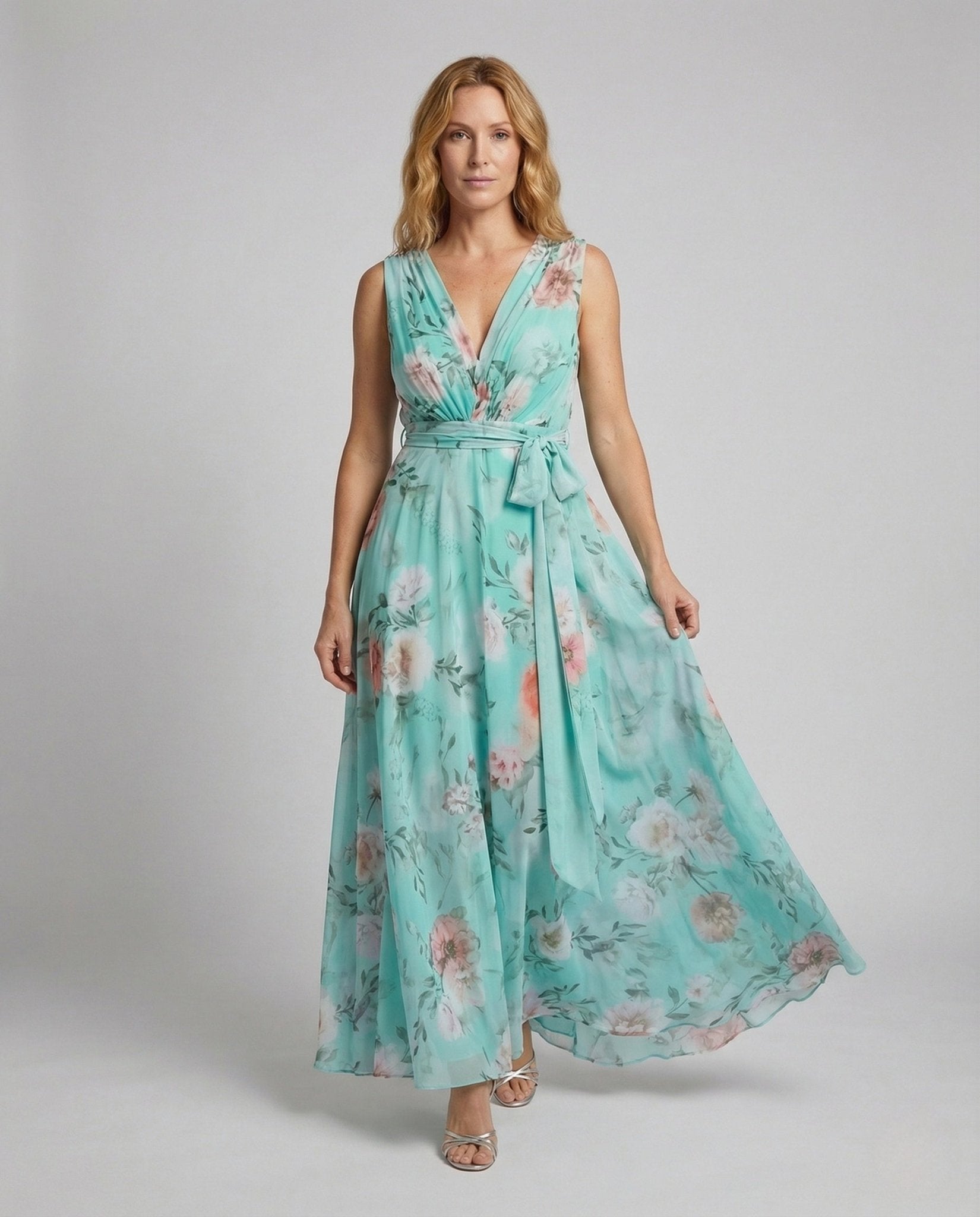 Women Wrap Maxi Dress made of Chiffon - Chichicherry