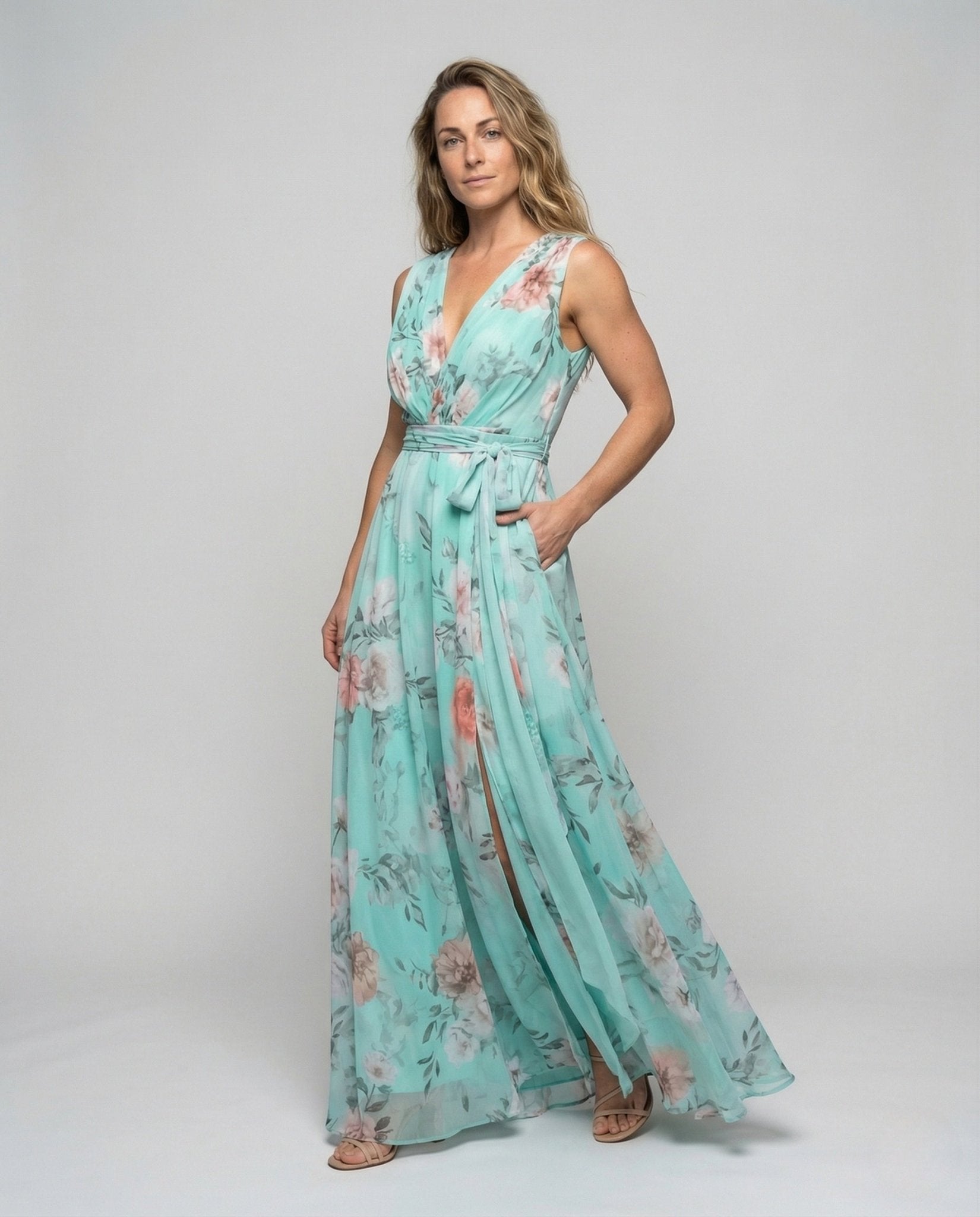 Women Wrap Maxi Dress made of Chiffon - Chichicherry