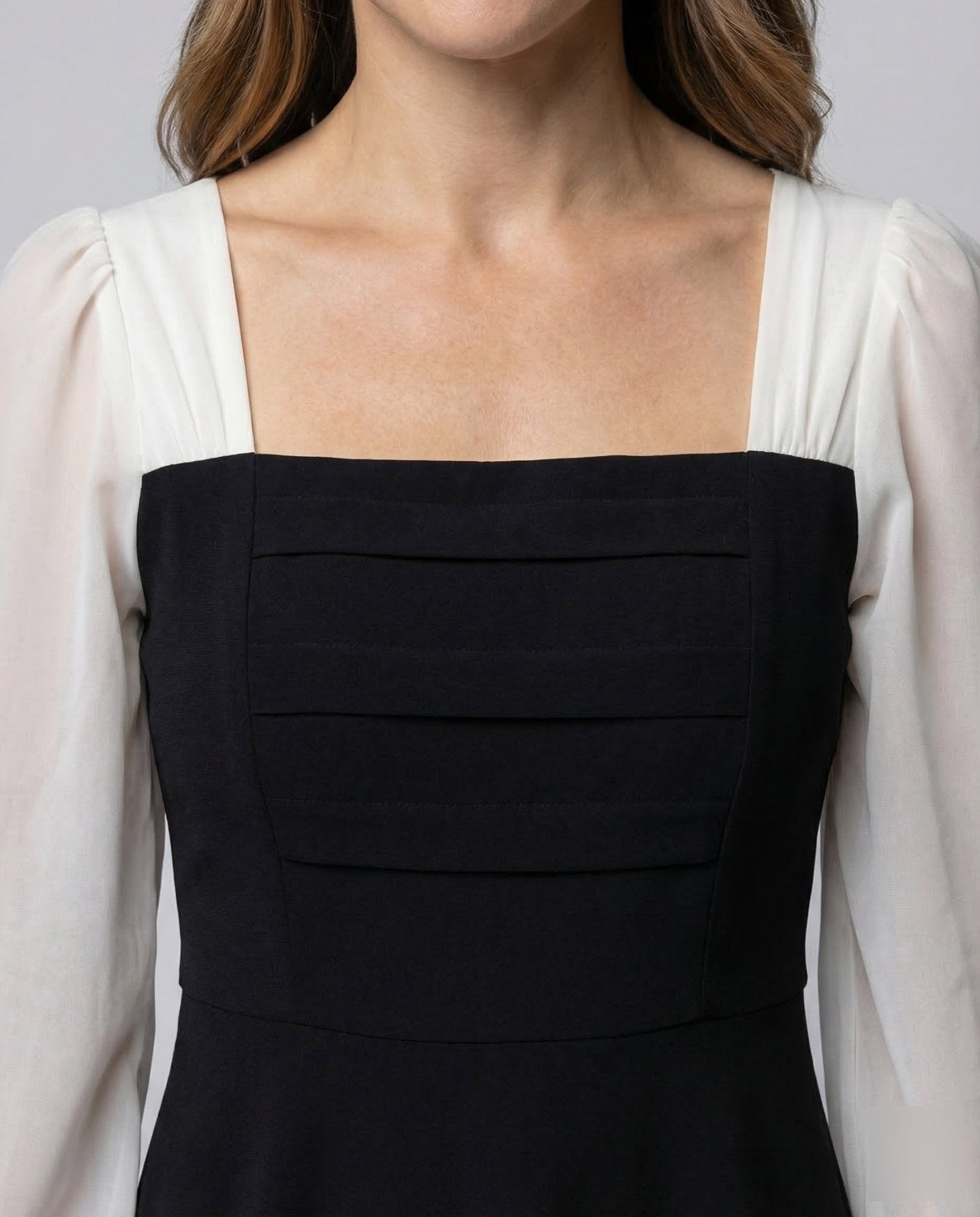 Women's A-line Midi Dress Puff Sleeves - Chichicherry