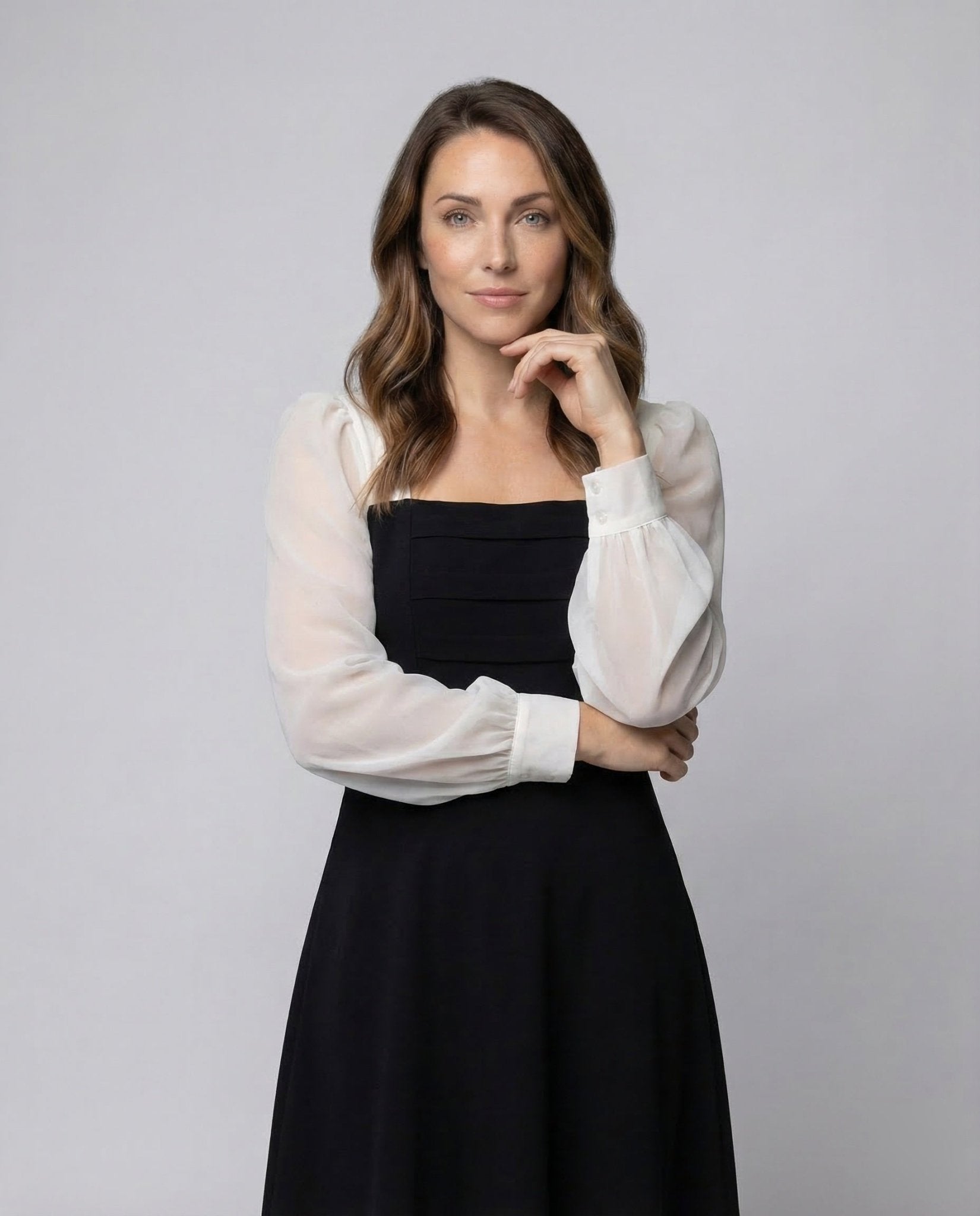 Women's A-line Midi Dress Puff Sleeves - Chichicherry