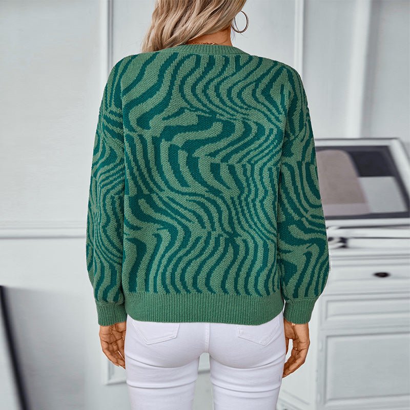 Women's Abstract Patterned Knit Pullover Sweater - Chichicherry