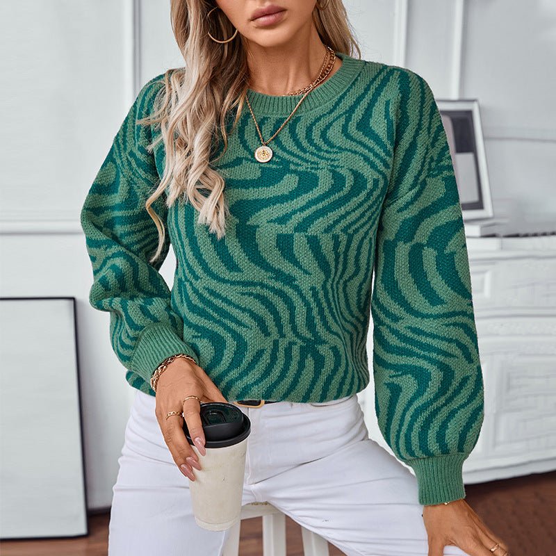 Women's Abstract Patterned Knit Pullover Sweater - Chichicherry