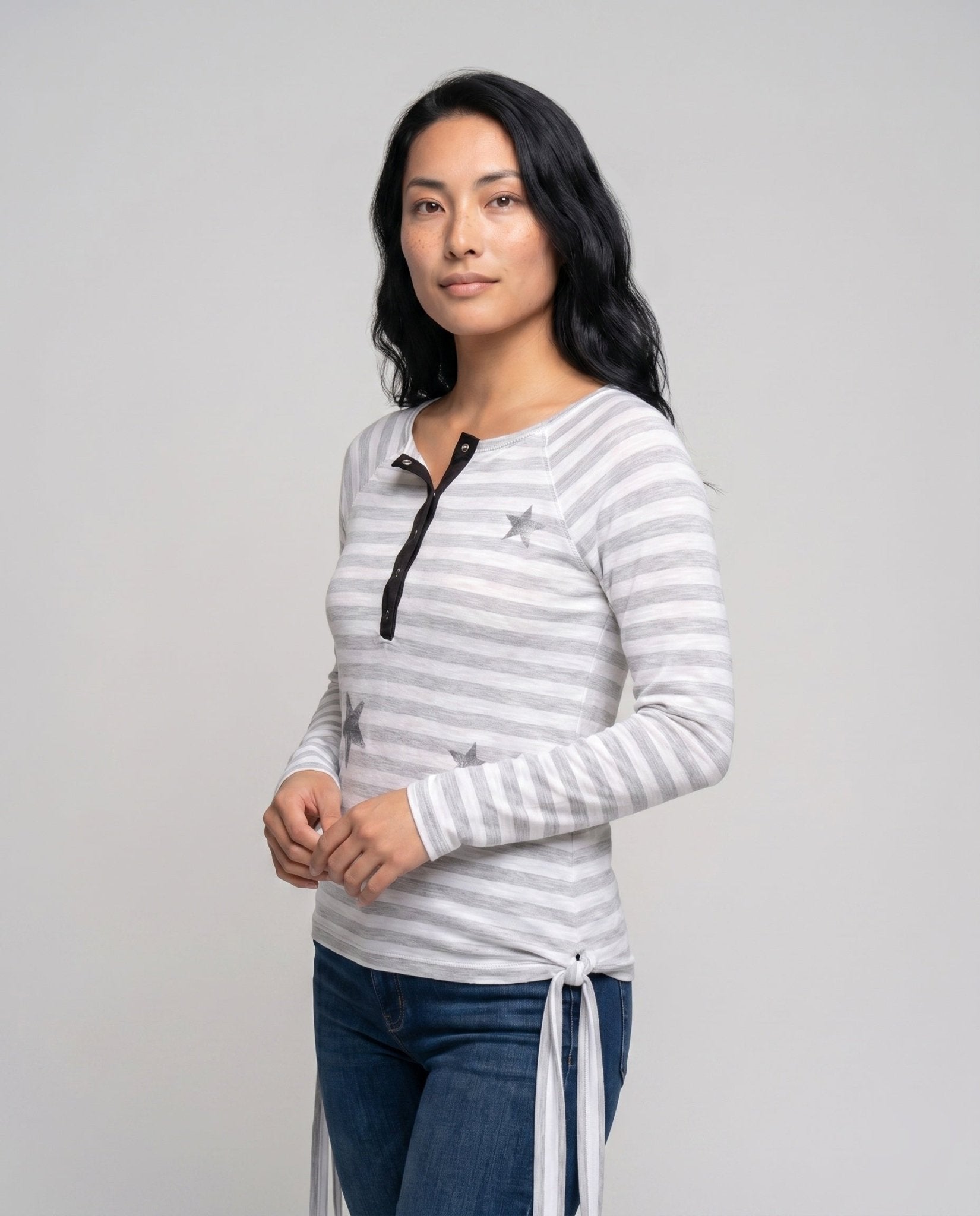 Women's asymmetrical long sleeve shirt with innovative wrap design - Chichicherry