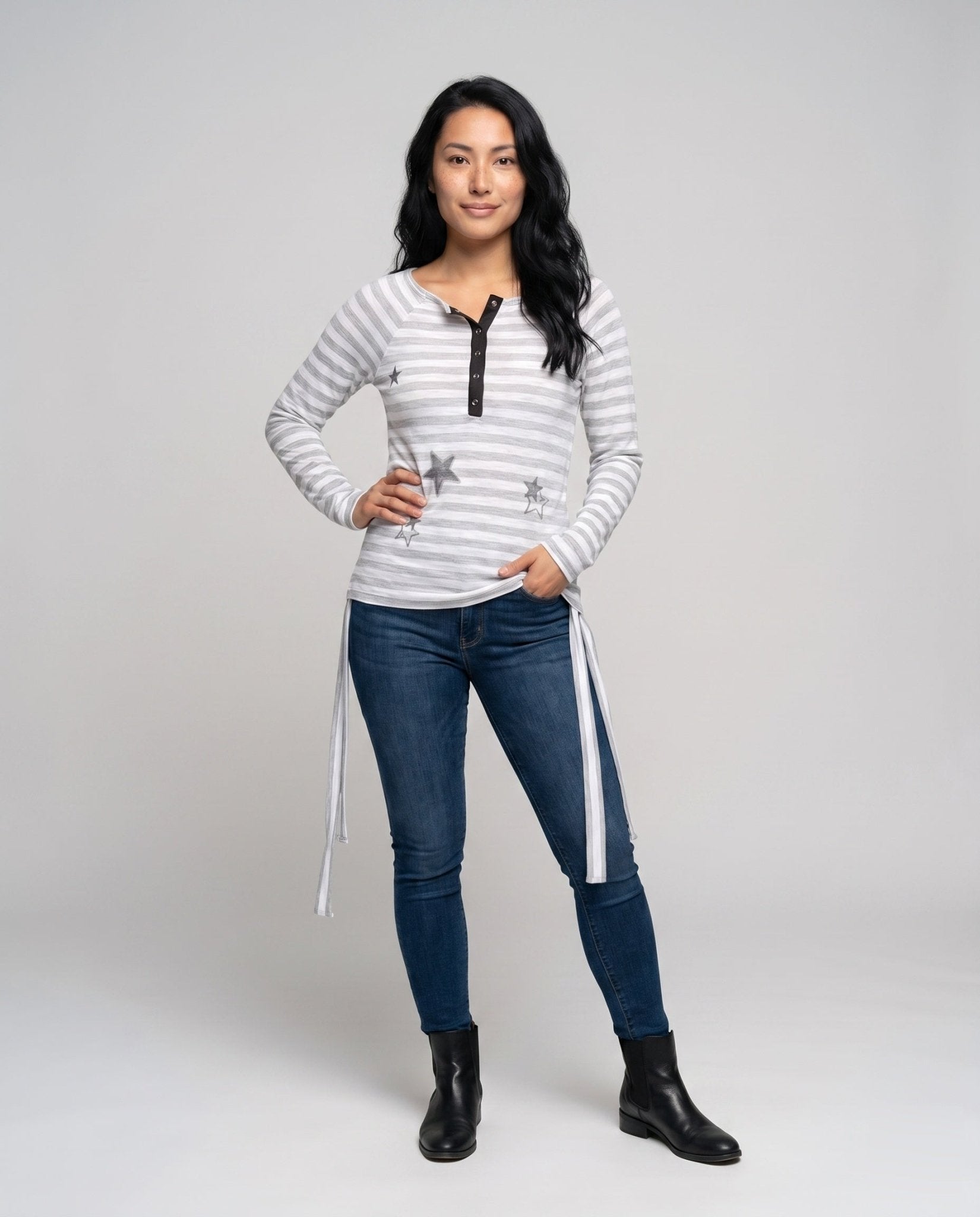 Women's asymmetrical long sleeve shirt with innovative wrap design - Chichicherry