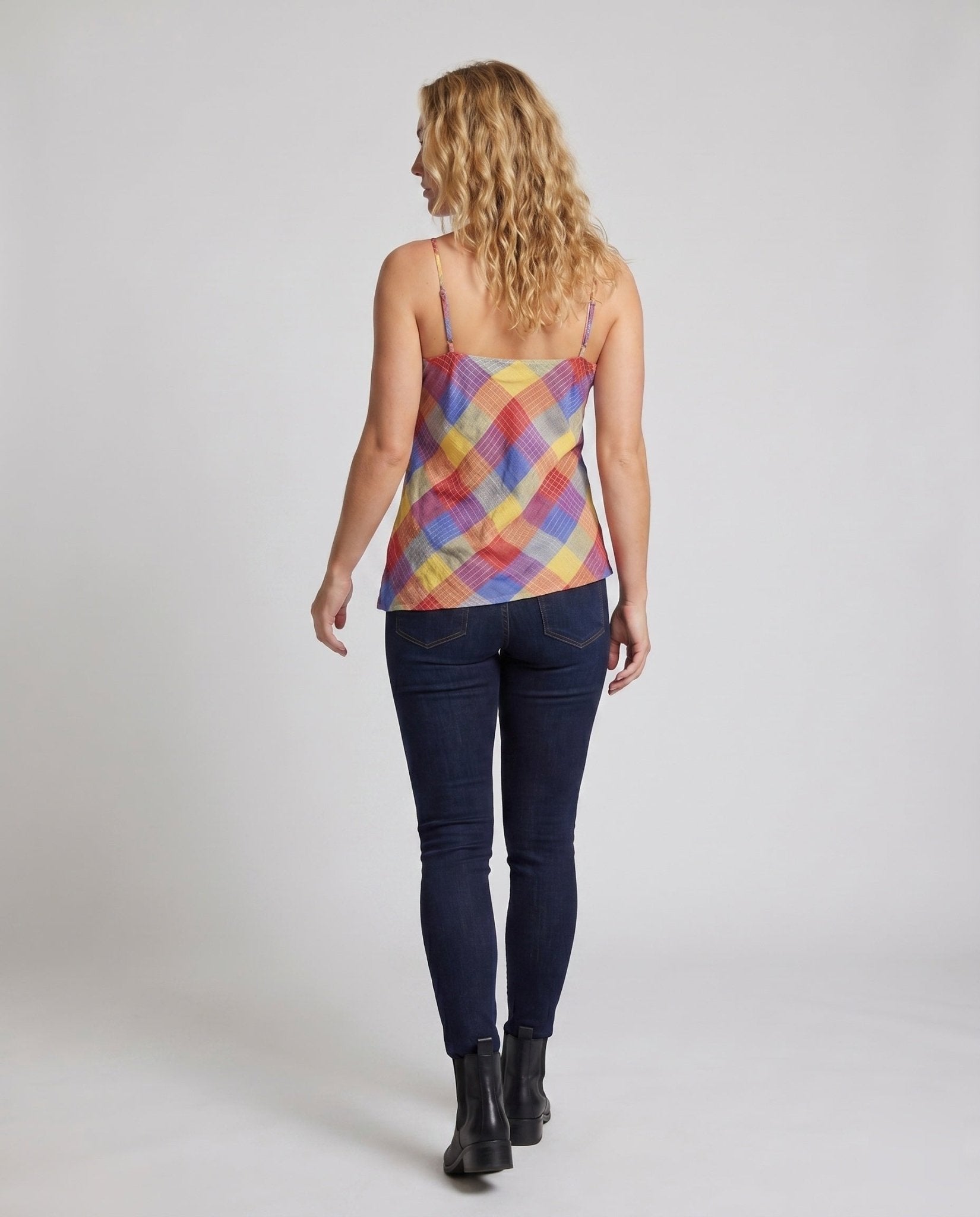 Women's asymmetrical tank top with colorful check pattern - Chichicherry