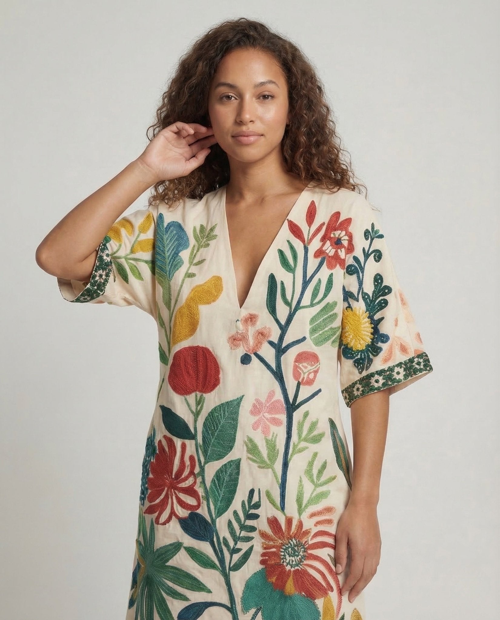 Women's Beach Kaftan Tunic V Neck - Chichicherry
