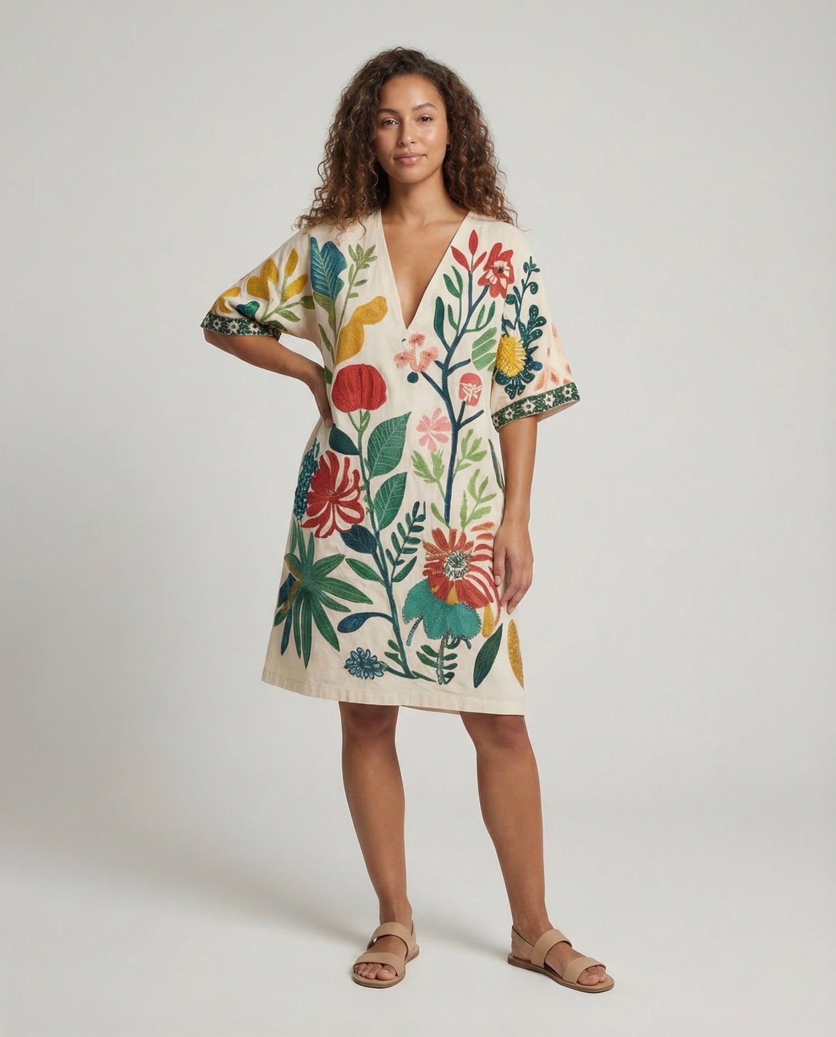 Women's Beach Kaftan Tunic V Neck - Chichicherry