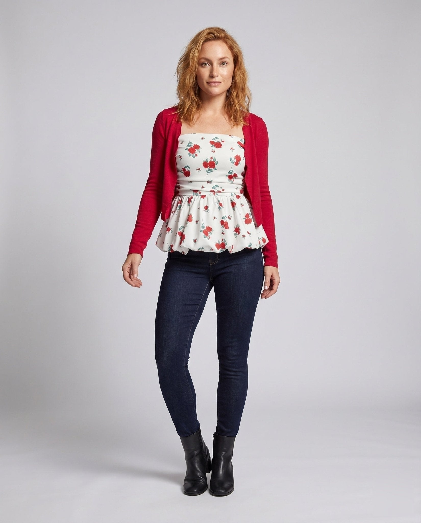 Women’s blouse shirt with floral peplum design and charming ruffle accents - Chichicherry