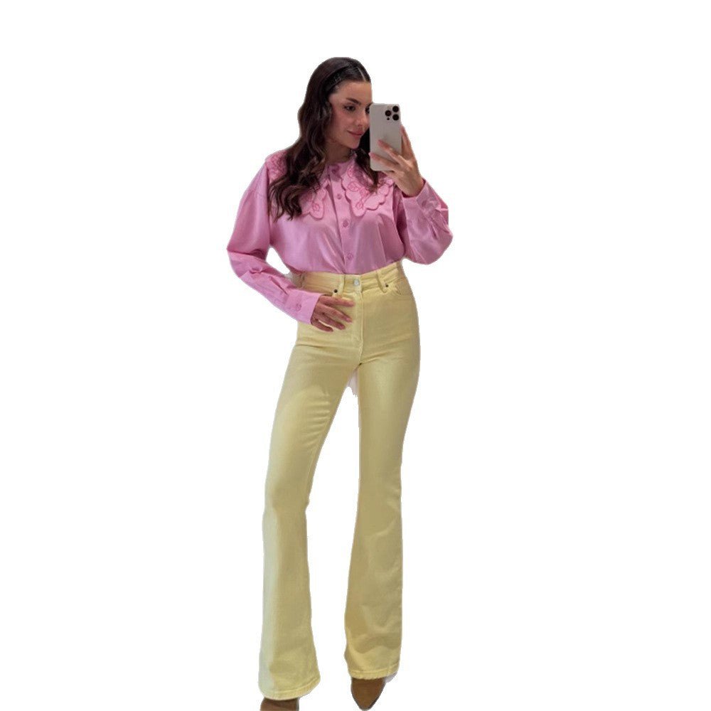 Women's blouse with oversized embroidered lace collar, balloon sleeves & boxy silhouette Chichicherry - Chichicherry