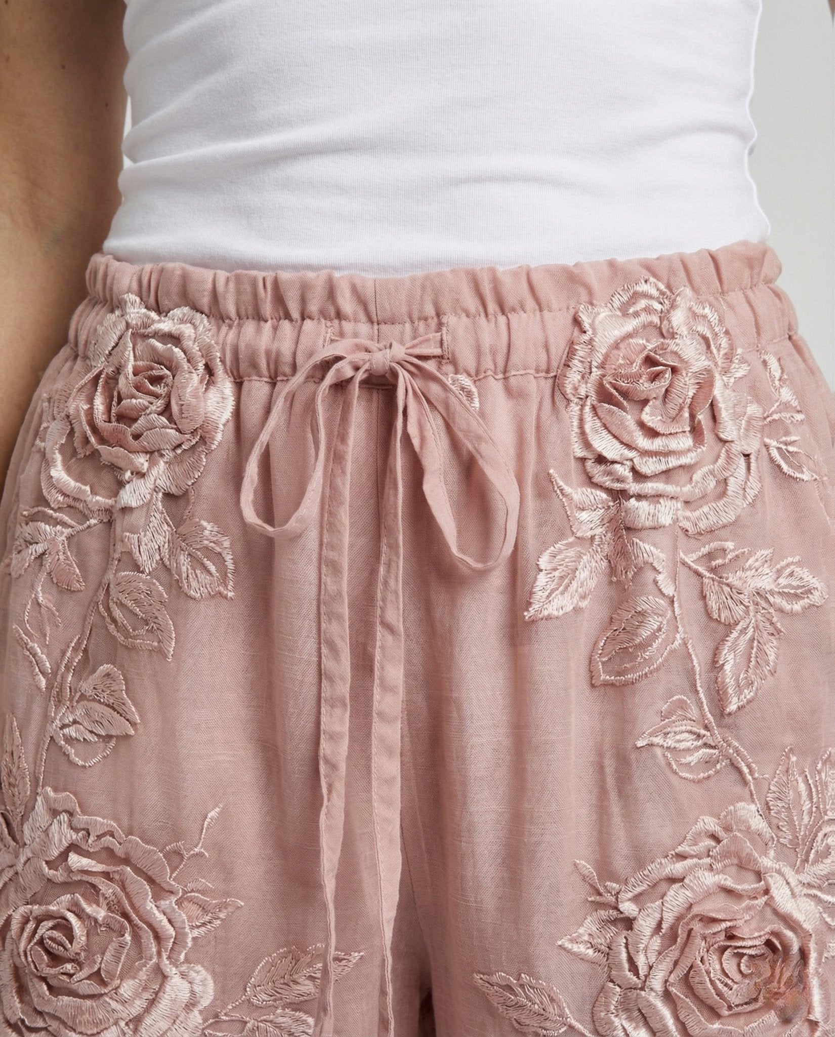 Women's Boho Harem Pants with Flower Appliqués - Chichicherry