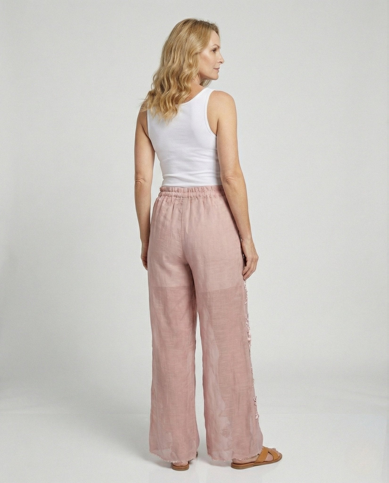 Women's Boho Harem Pants with Flower Appliqués - Chichicherry