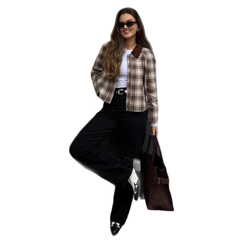 Women's boxy checkered transitional blouse with contrasting shirt collar Chichicherry - Chichicherry