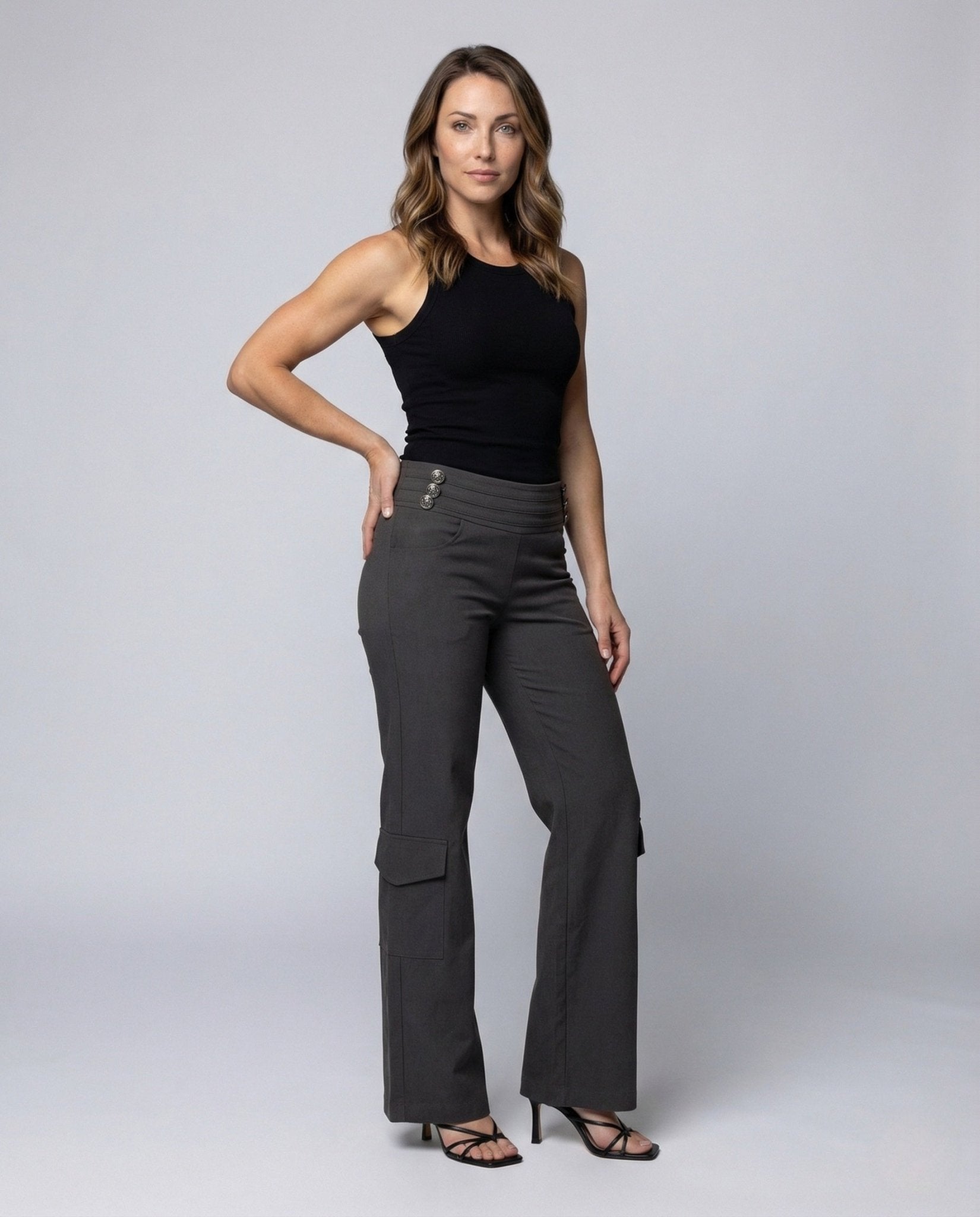 Women's Cargo Flared Trousers with Pockets - Chichicherry