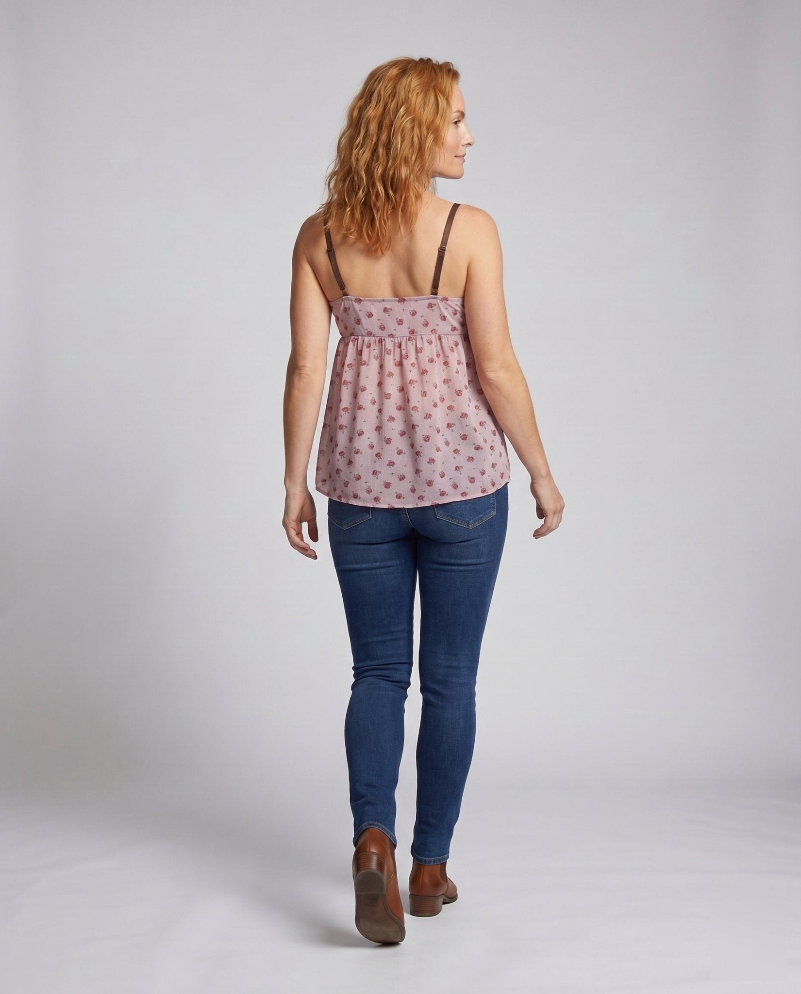 Womens casual blouse top with floral patterns and delicate ruffle details - Chichicherry